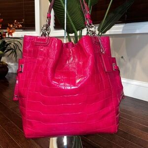Coach Fuchsia Crocodile-Embossed Shoulder Bag
